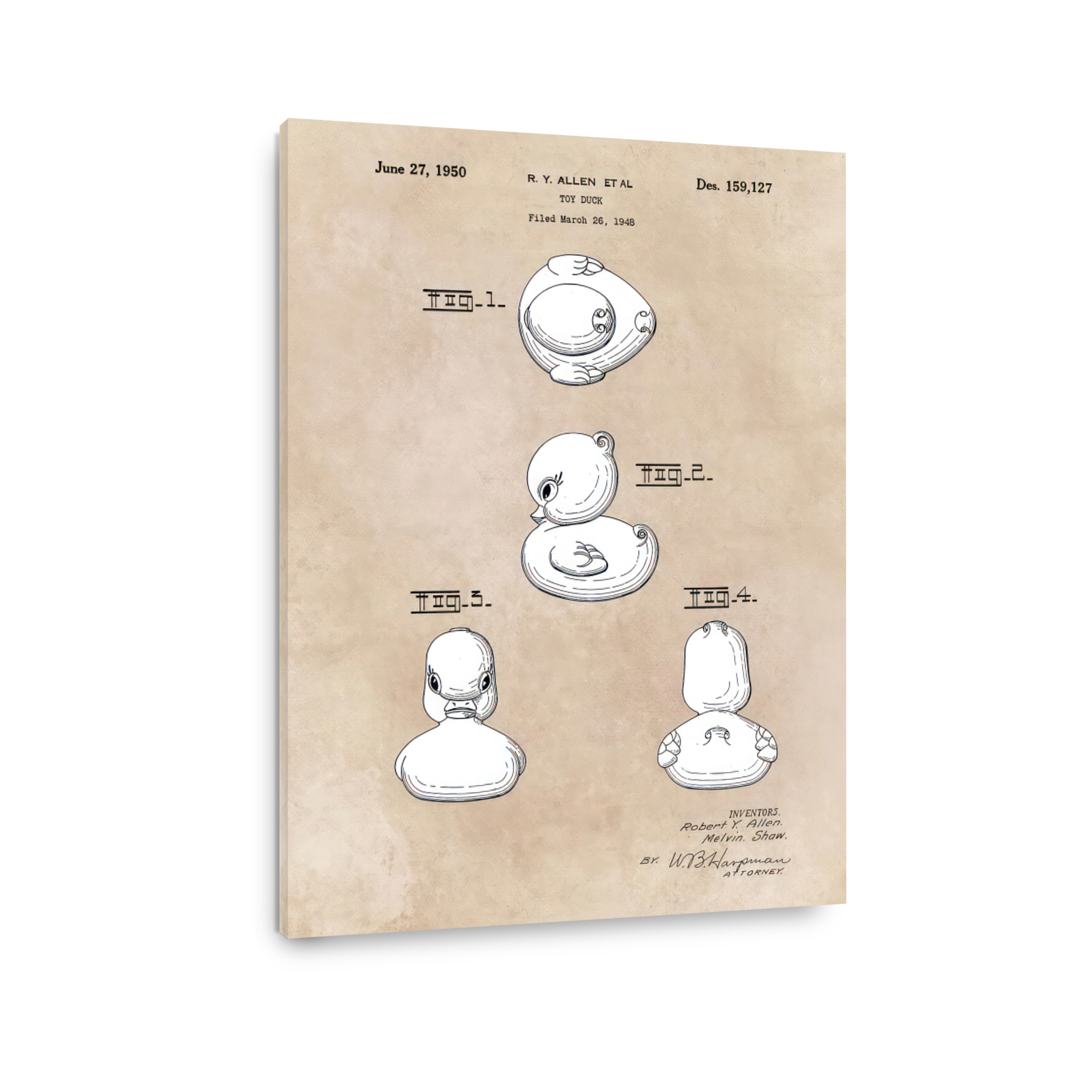 Vintage Toy Duck Blueprint Art