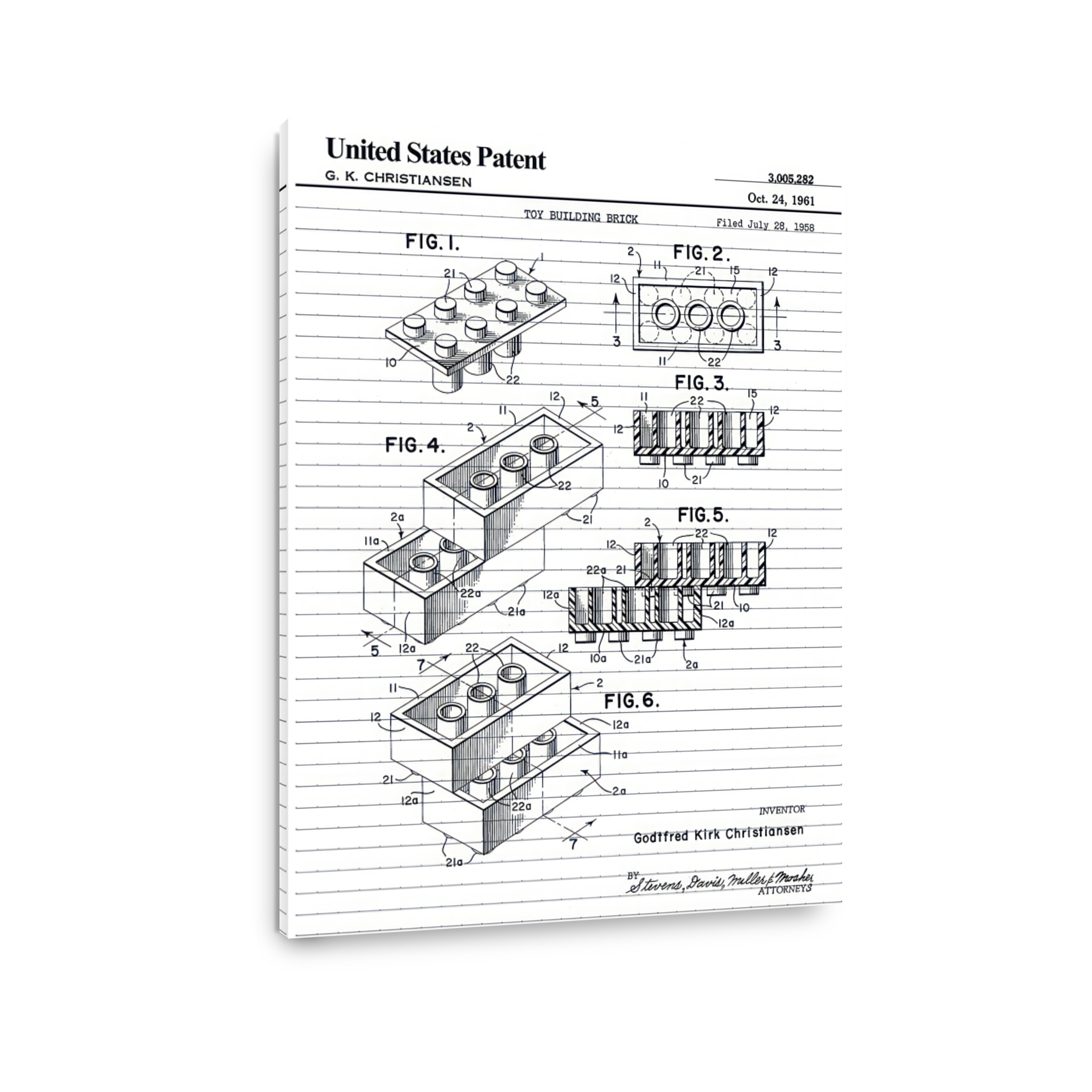 Toy Building Brick Patent Drawing