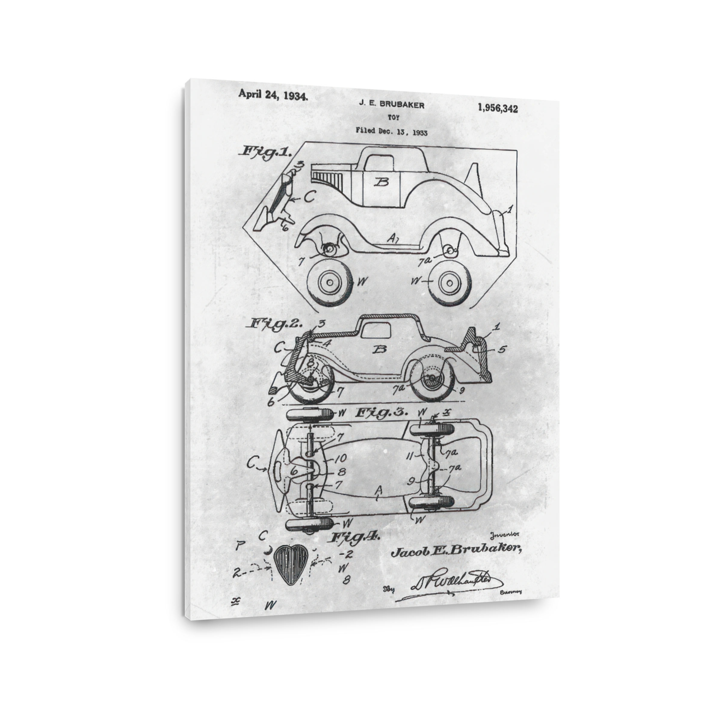 Vintage Toy Car Blueprint by J. E. Brubaker