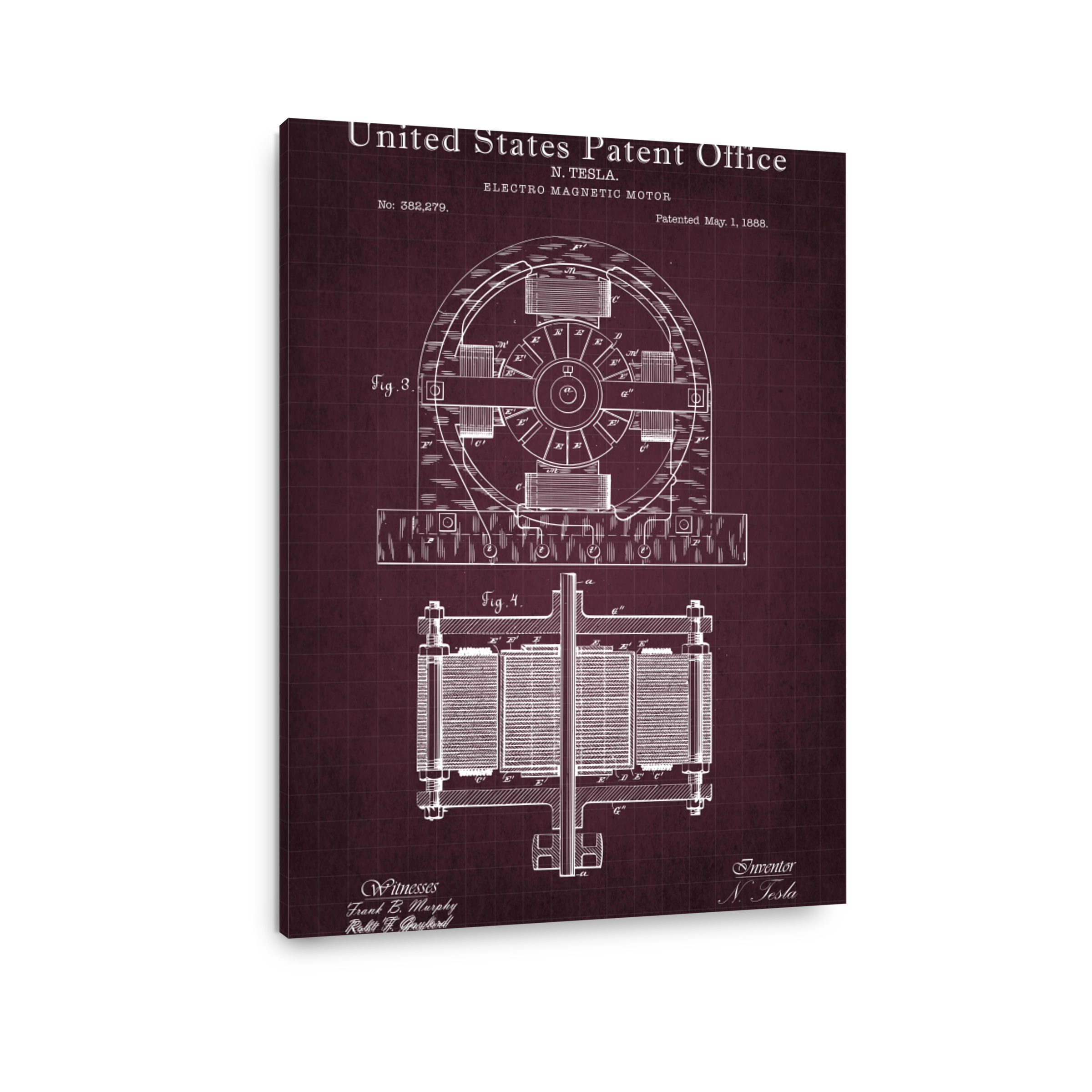 Vintage Electro Magnetic Motor Patent Blueprint