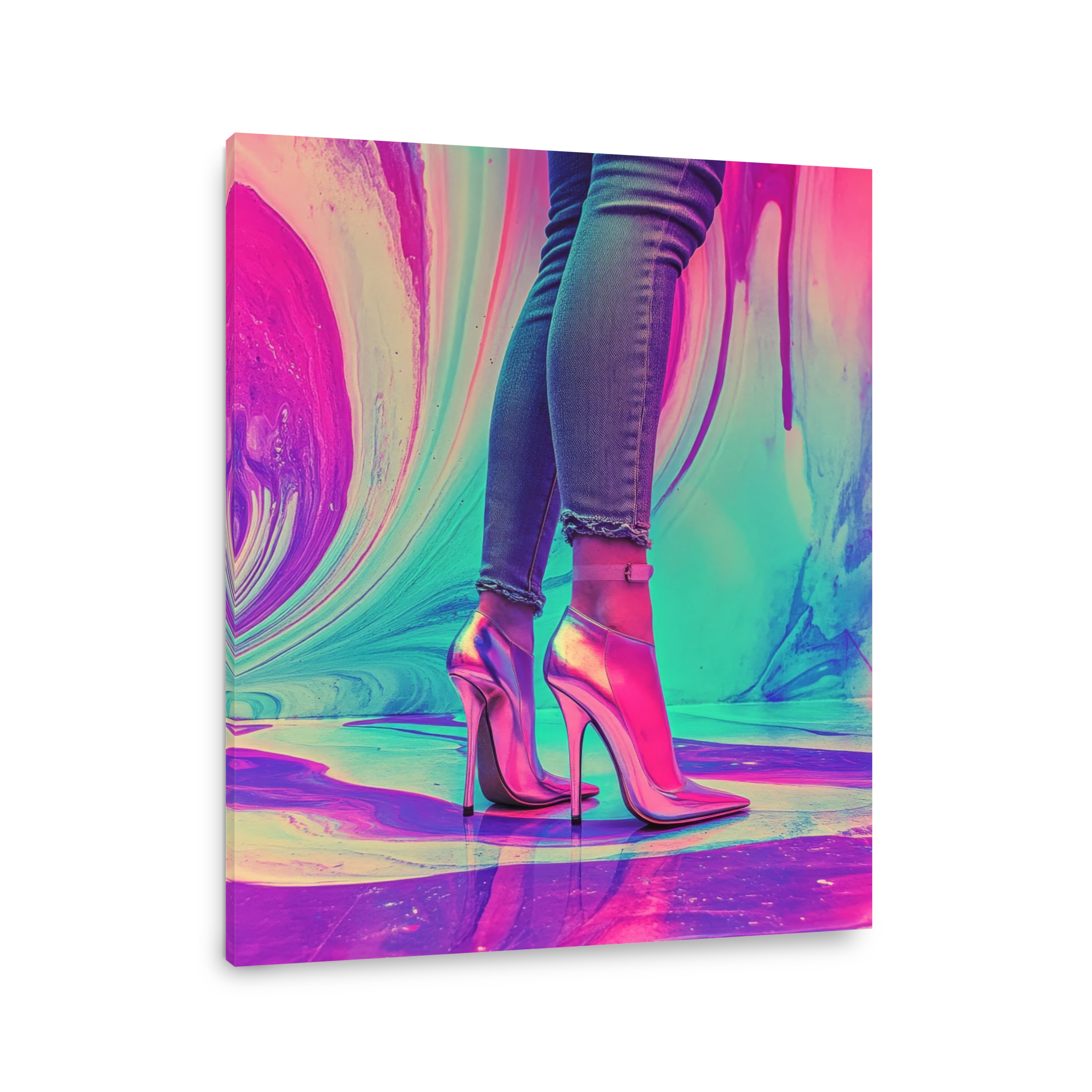 Vibrant Fashion Heels in Neon Swirls