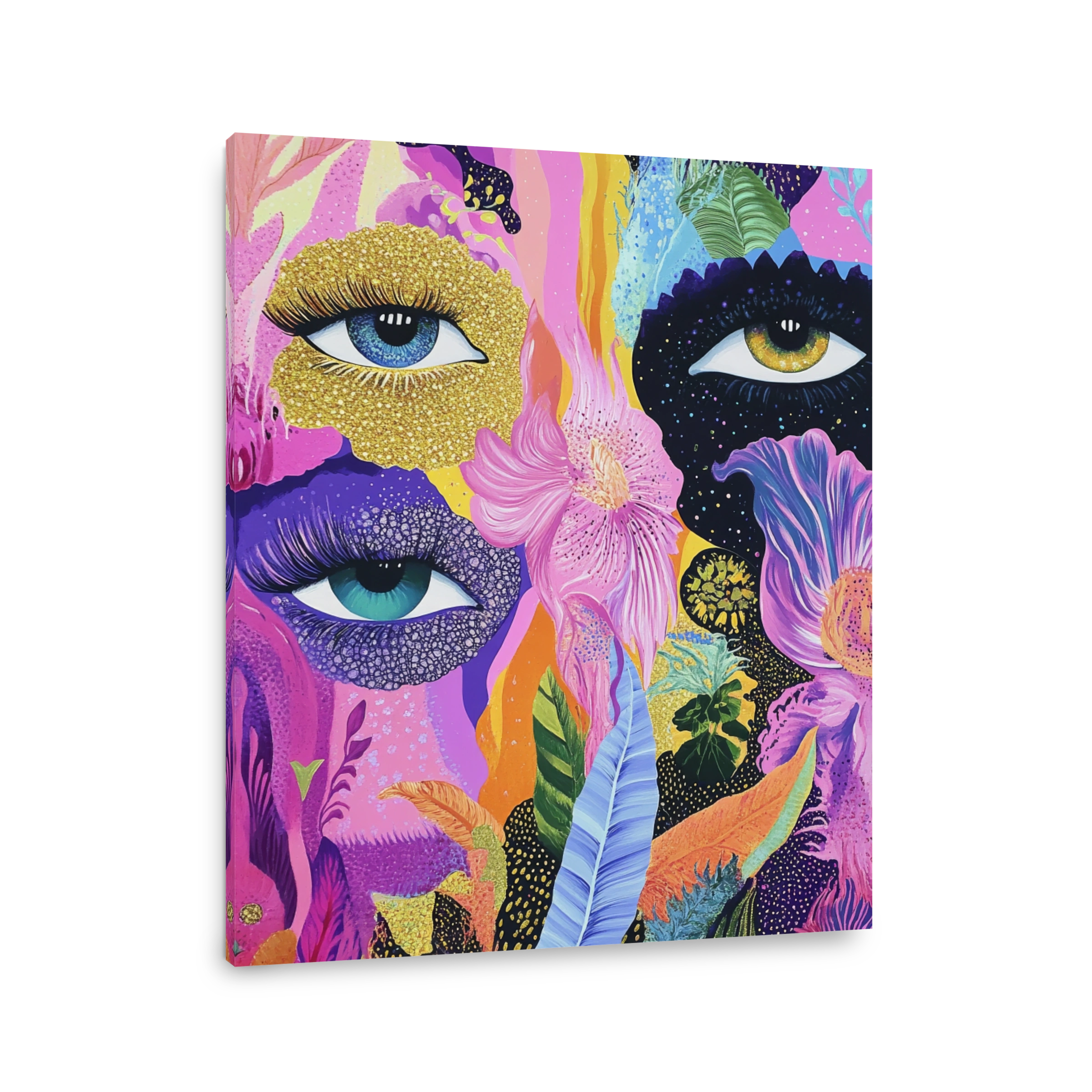 Vibrant Eyes and Floral Collage