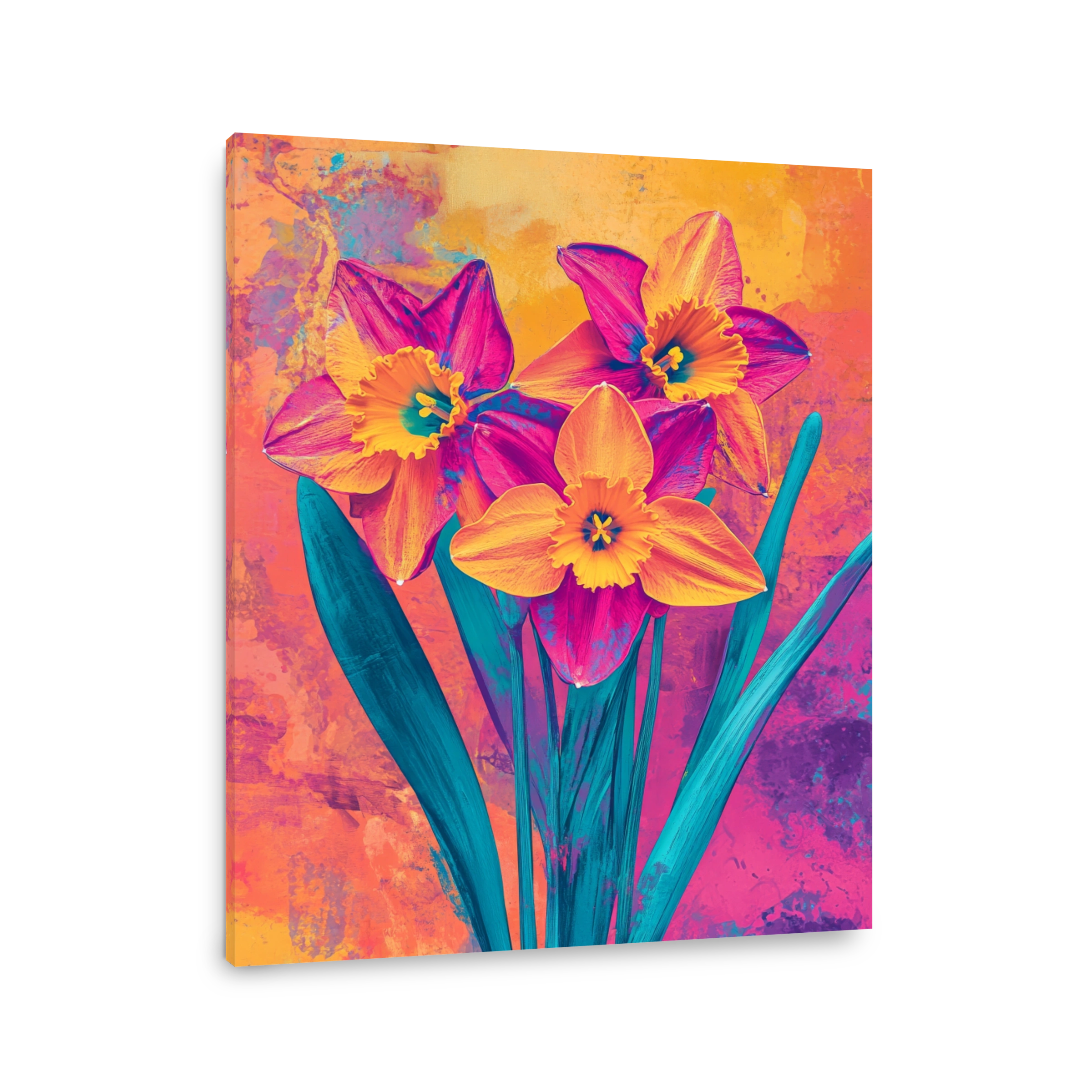 Vibrant Neon Daffodils Digital Art