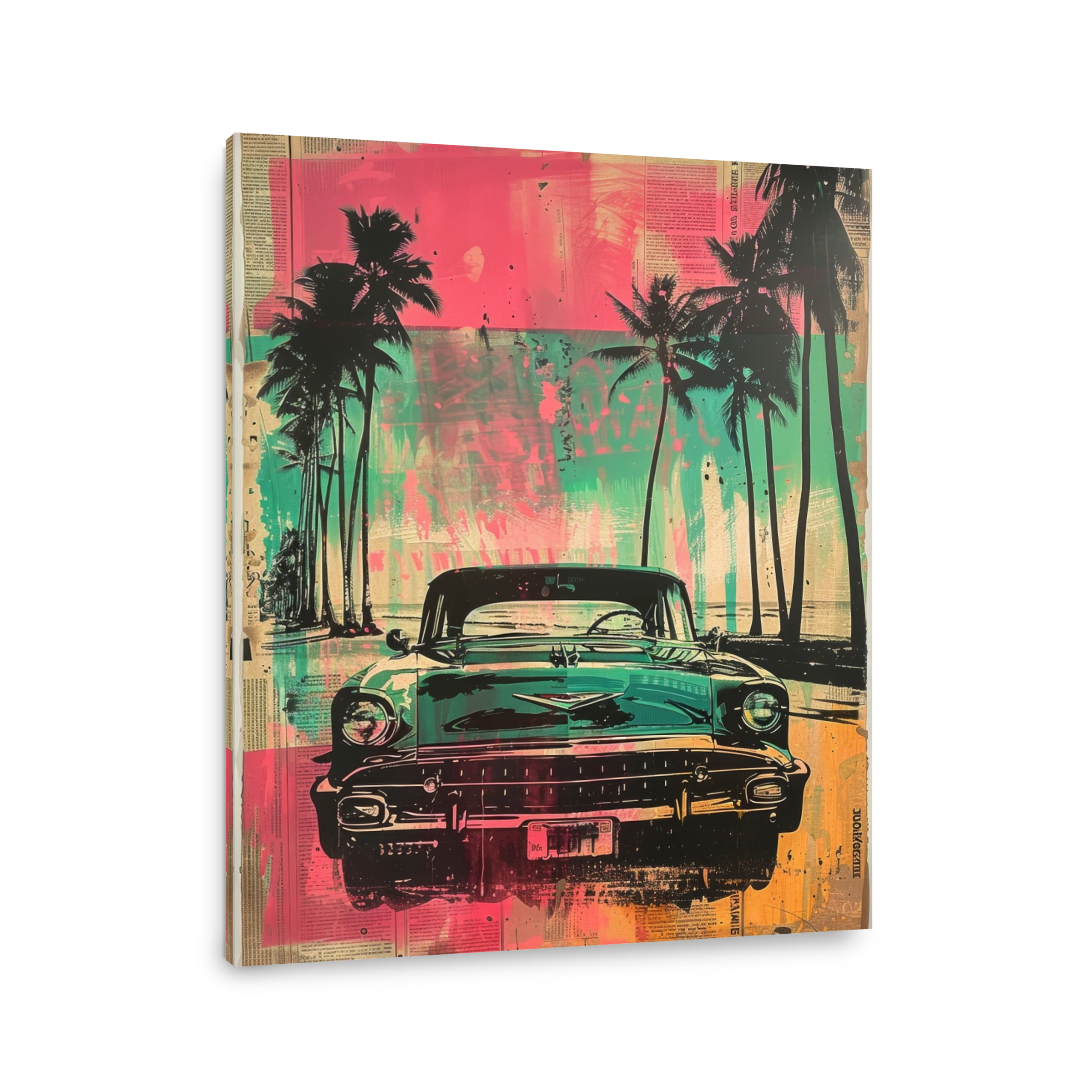 Retro Teal Car Amidst Palm Trees