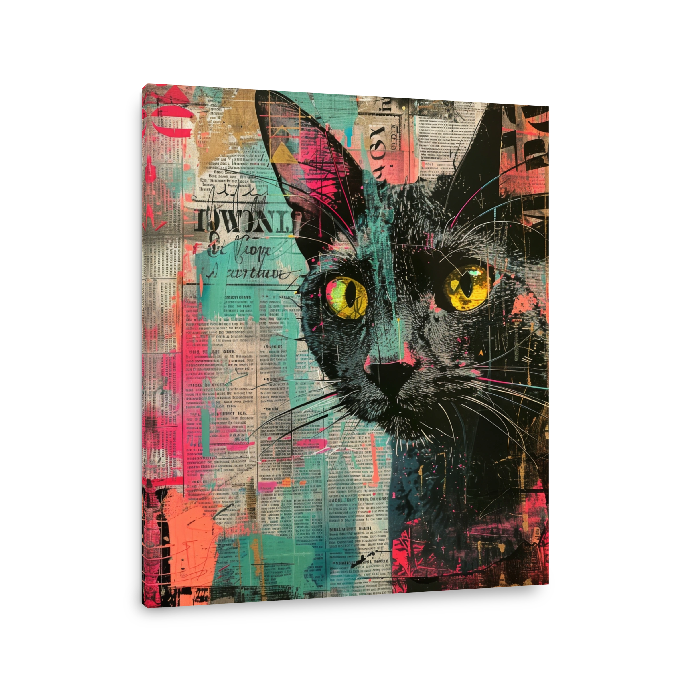 Vibrant Cat Mixed Media Collage