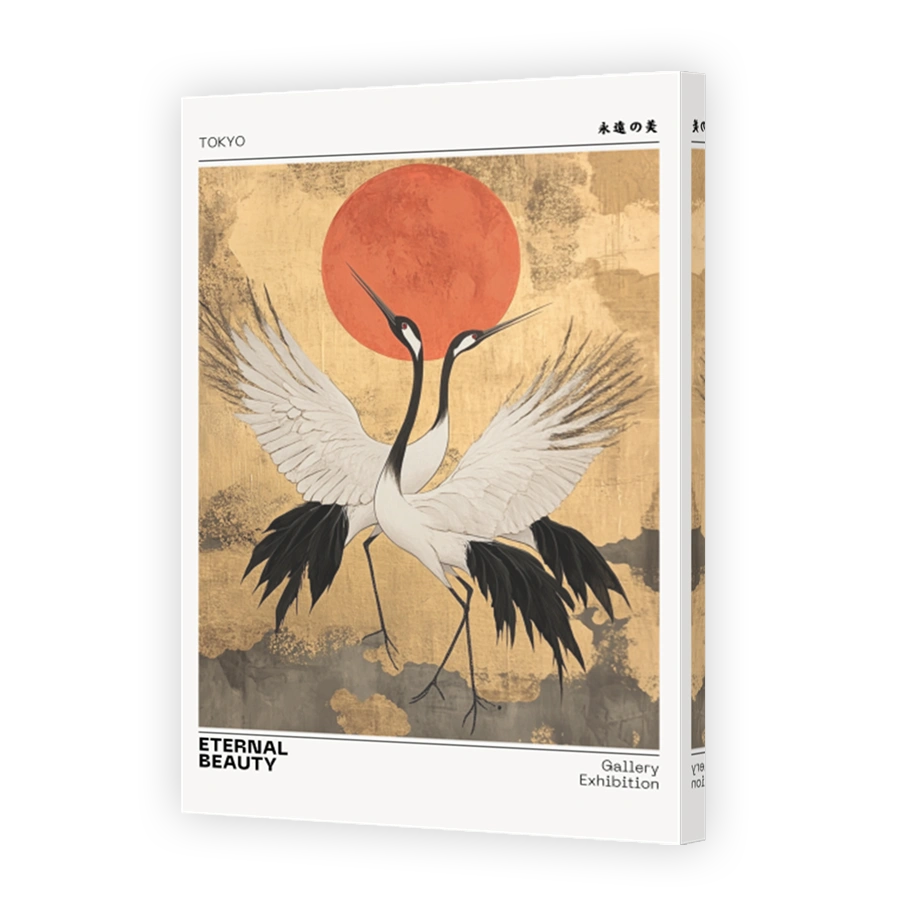 Elegant Cranes with Red Sun