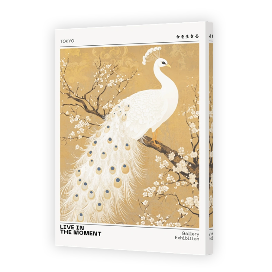 Elegant White Peacock Amidst Blossoms