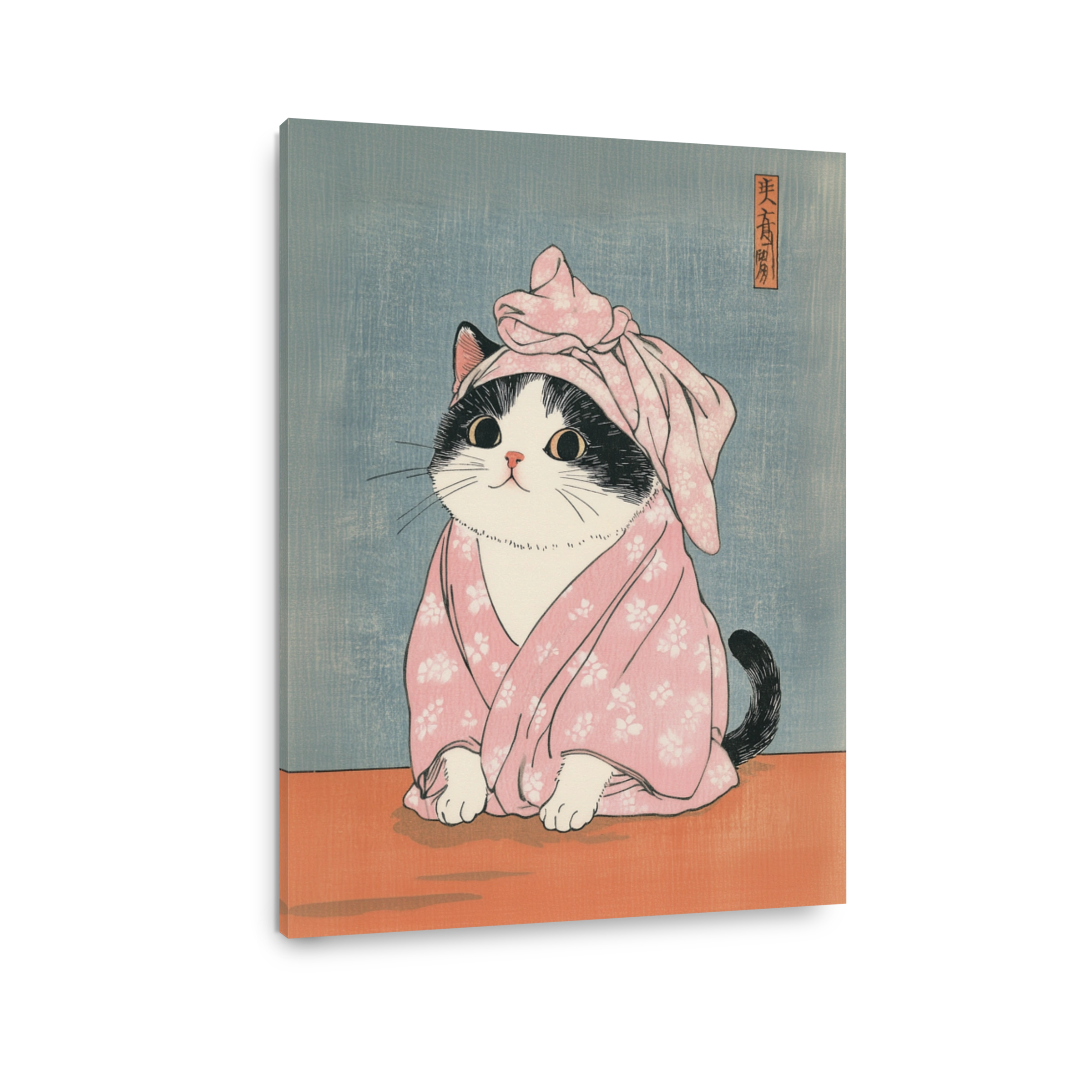 Whimsical Cat in Pink Kimono