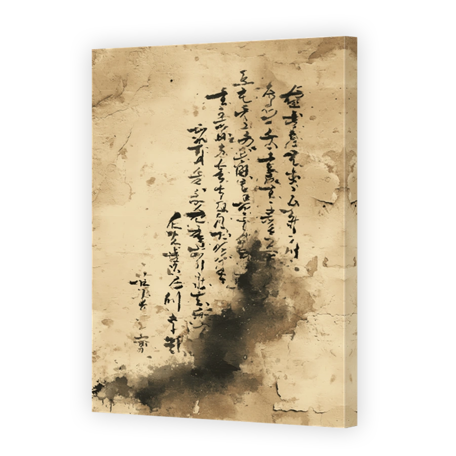 Ancient Japanese Calligraphy on Textured Wall
