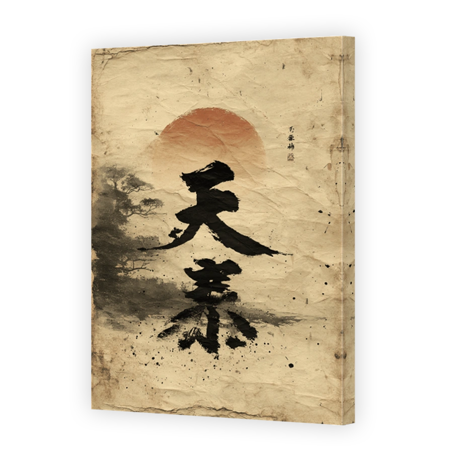 Serene Japanese Calligraphy with Sun