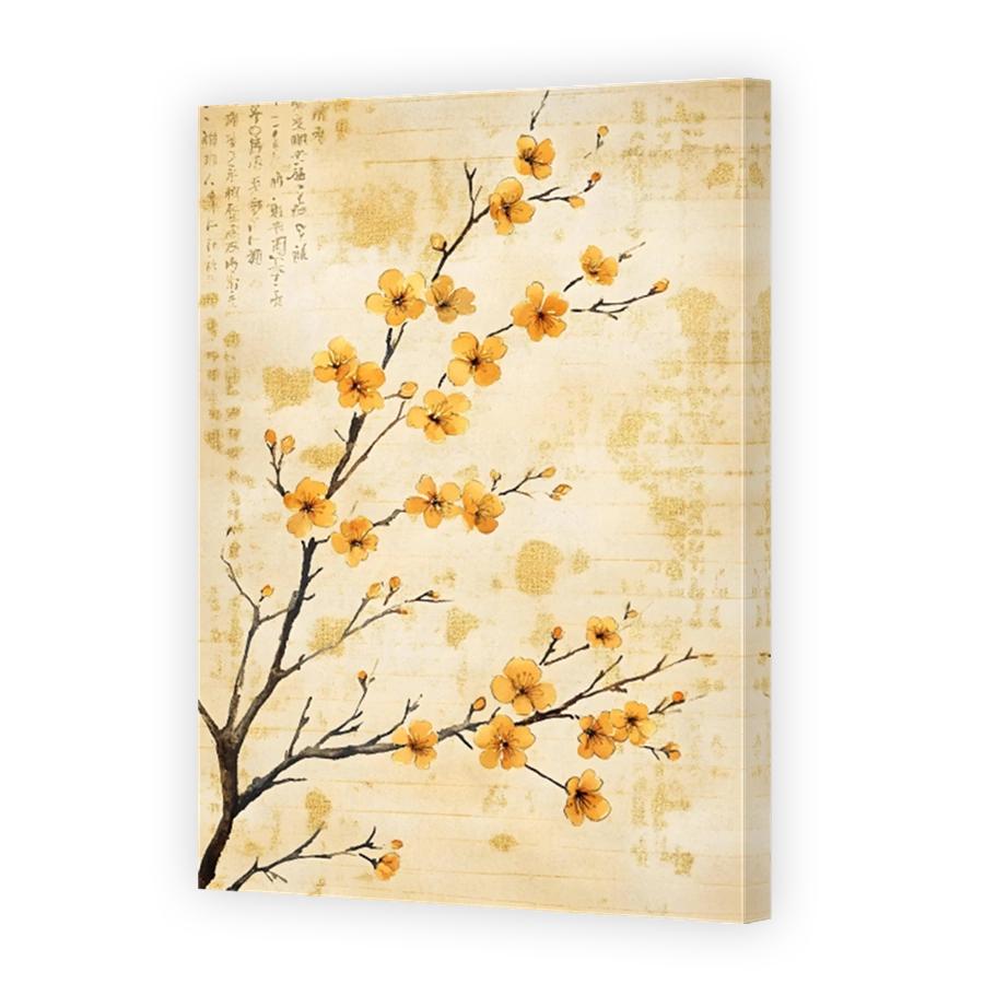 Golden Cherry Blossoms on Textured Paper