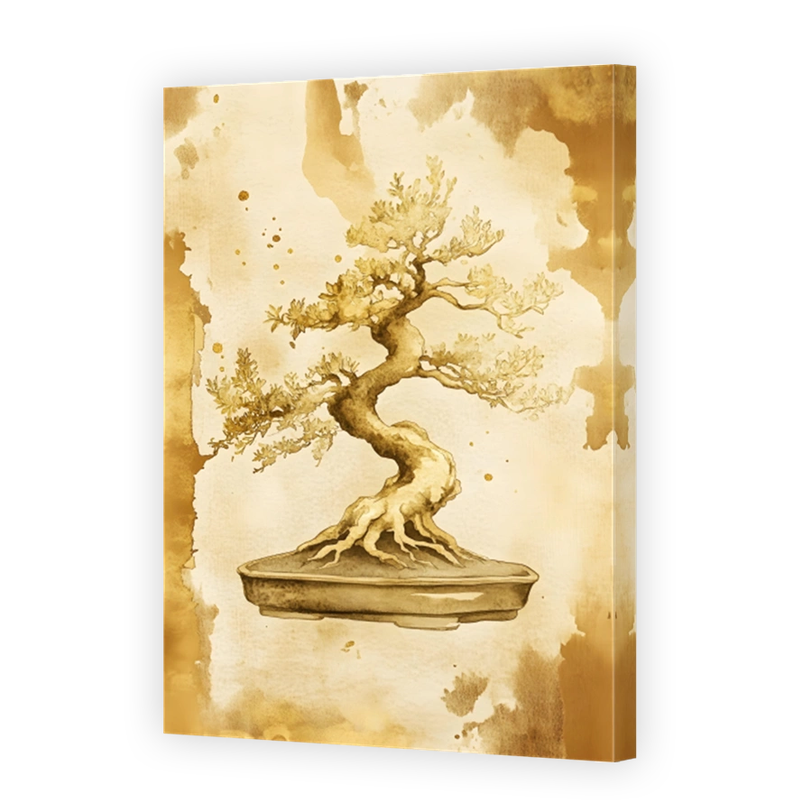 Golden Bonsai Tree Watercolour Art