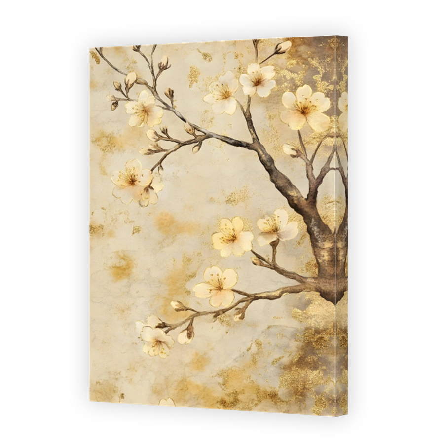 Blossoming Cherry Branch with Gold Accents