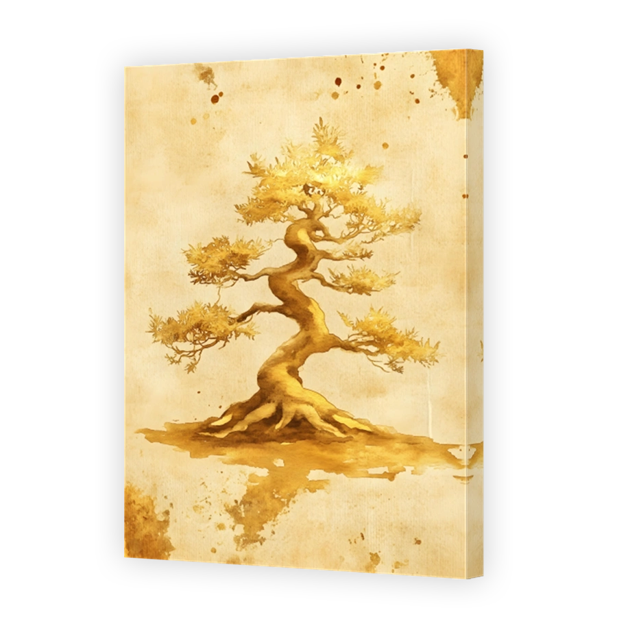 Golden Bonsai Tree Watercolour