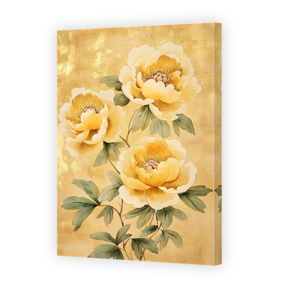 Elegant Yellow Peonies on Gold Leaf