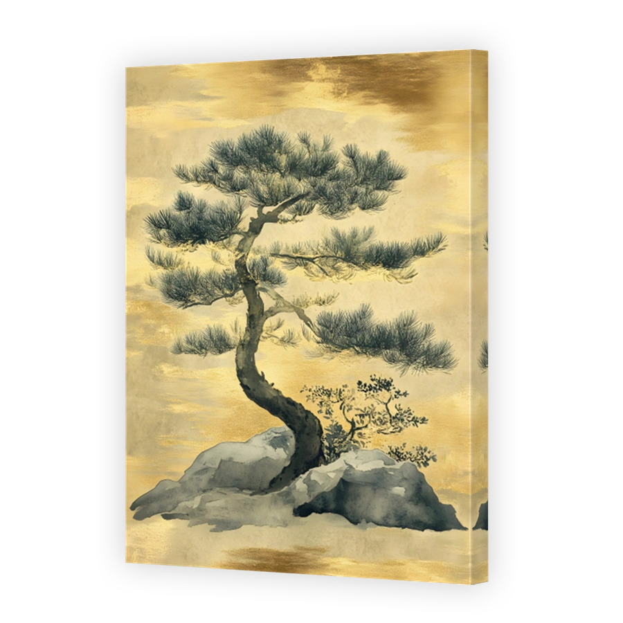 Serene Bonsai Tree Ink Wash Painting