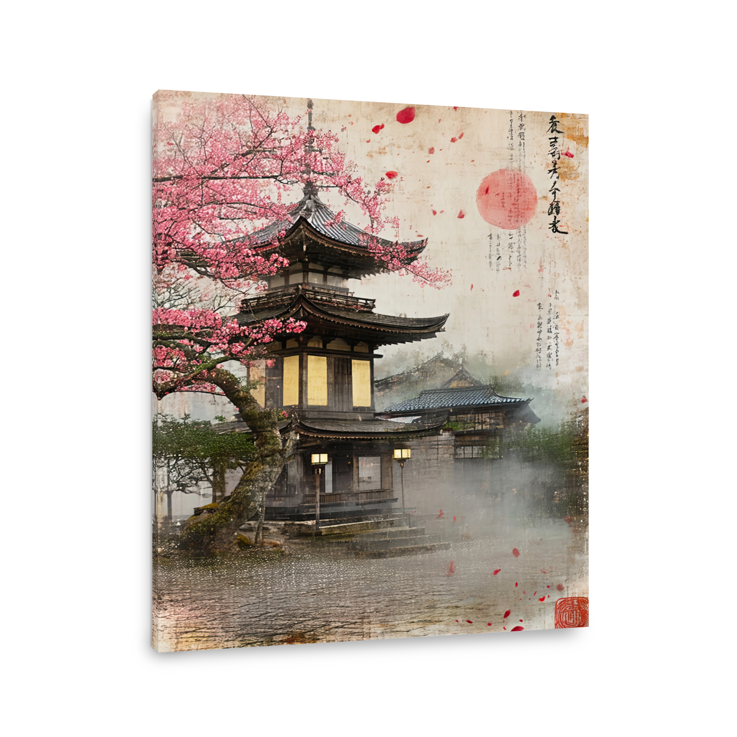 Serene Japanese Pagoda with Cherry Blossoms