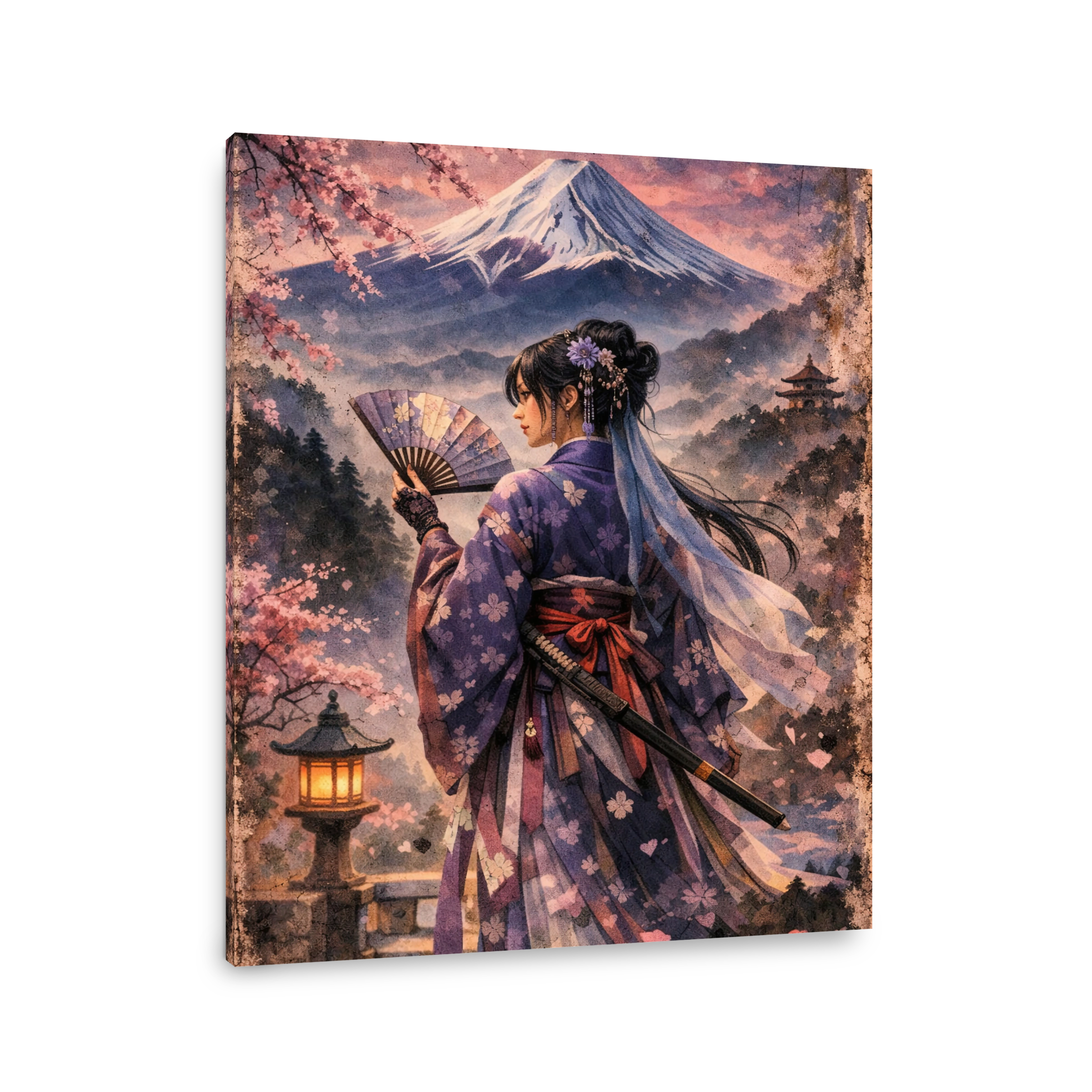 Woman in Kimono with Mount Fuji