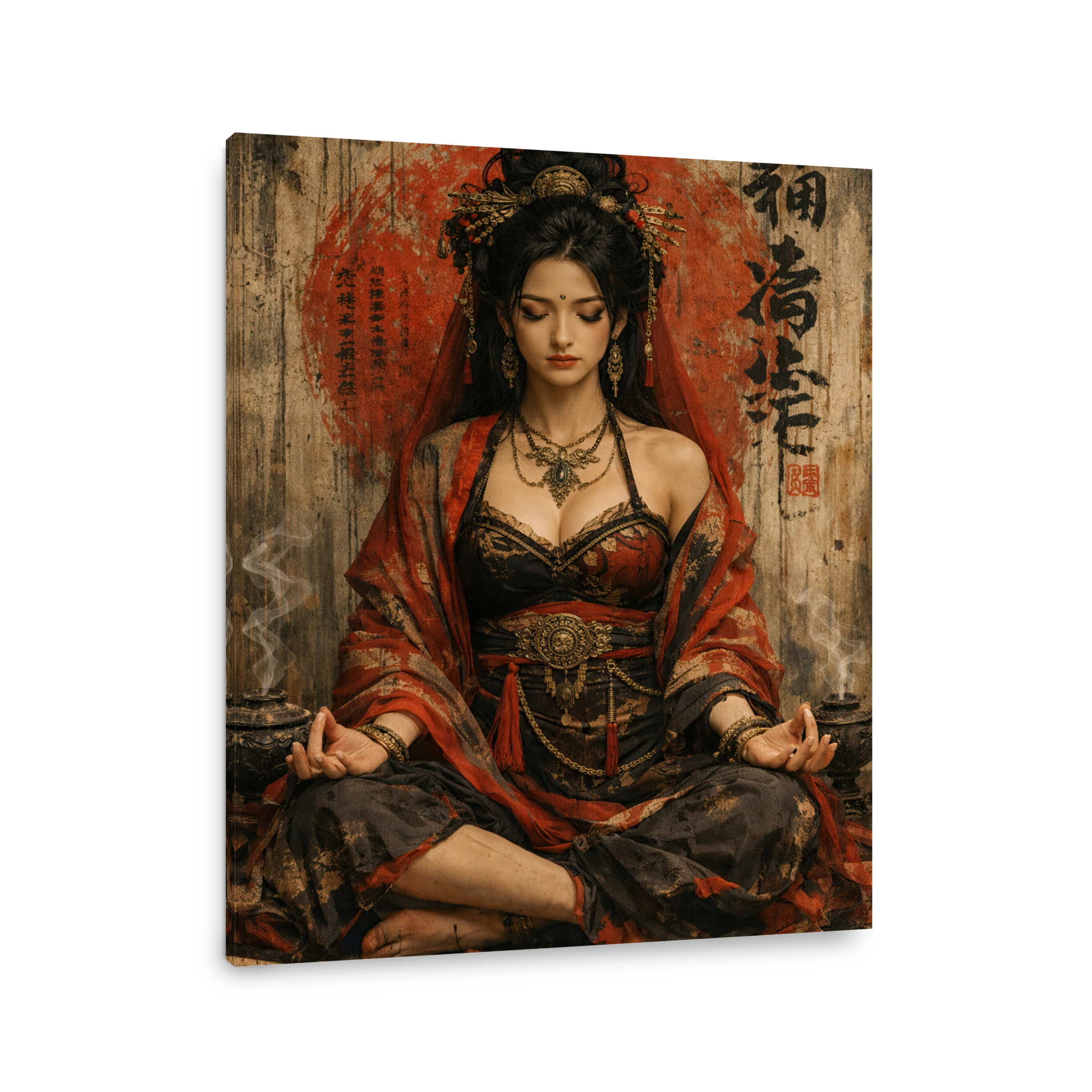 Meditating Woman in Traditional Japanese Attire