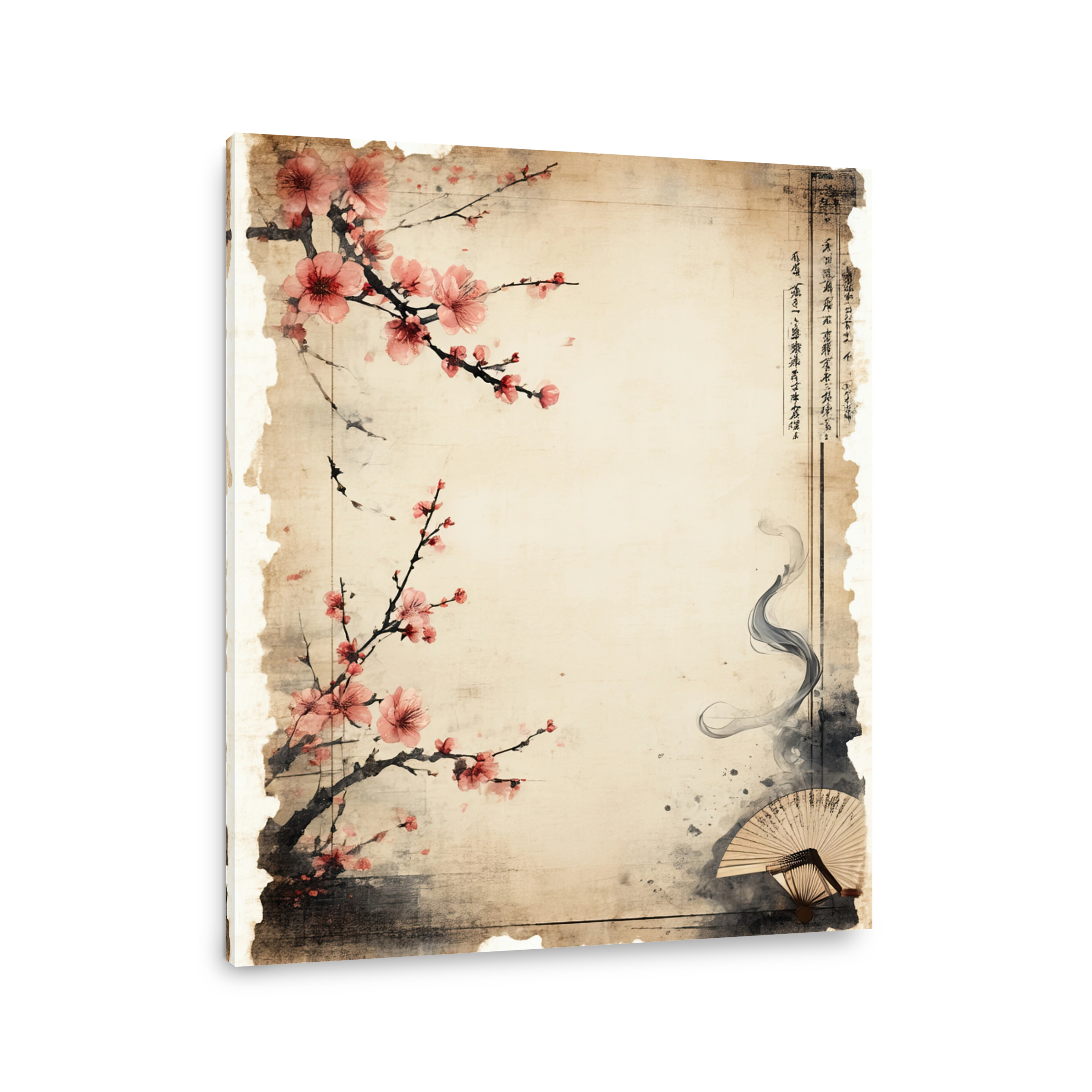 Serene Cherry Blossoms Ink Wash Painting