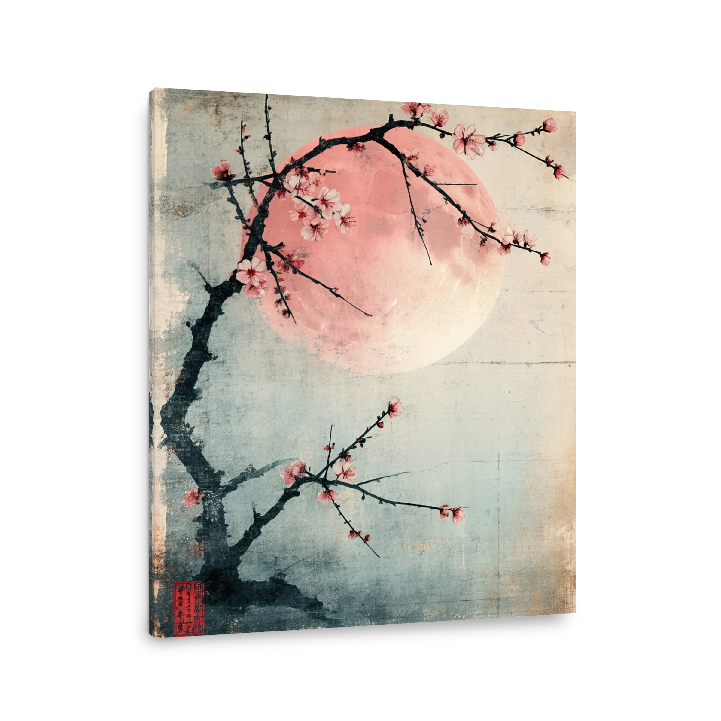Blossoming Cherry Tree Under Pink Moon
