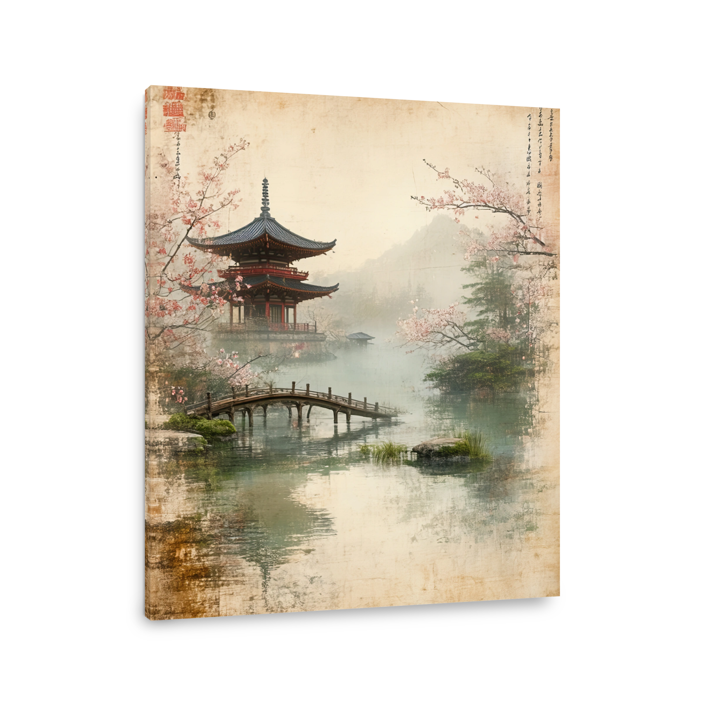 Serene Japanese Garden Pagoda and Bridge