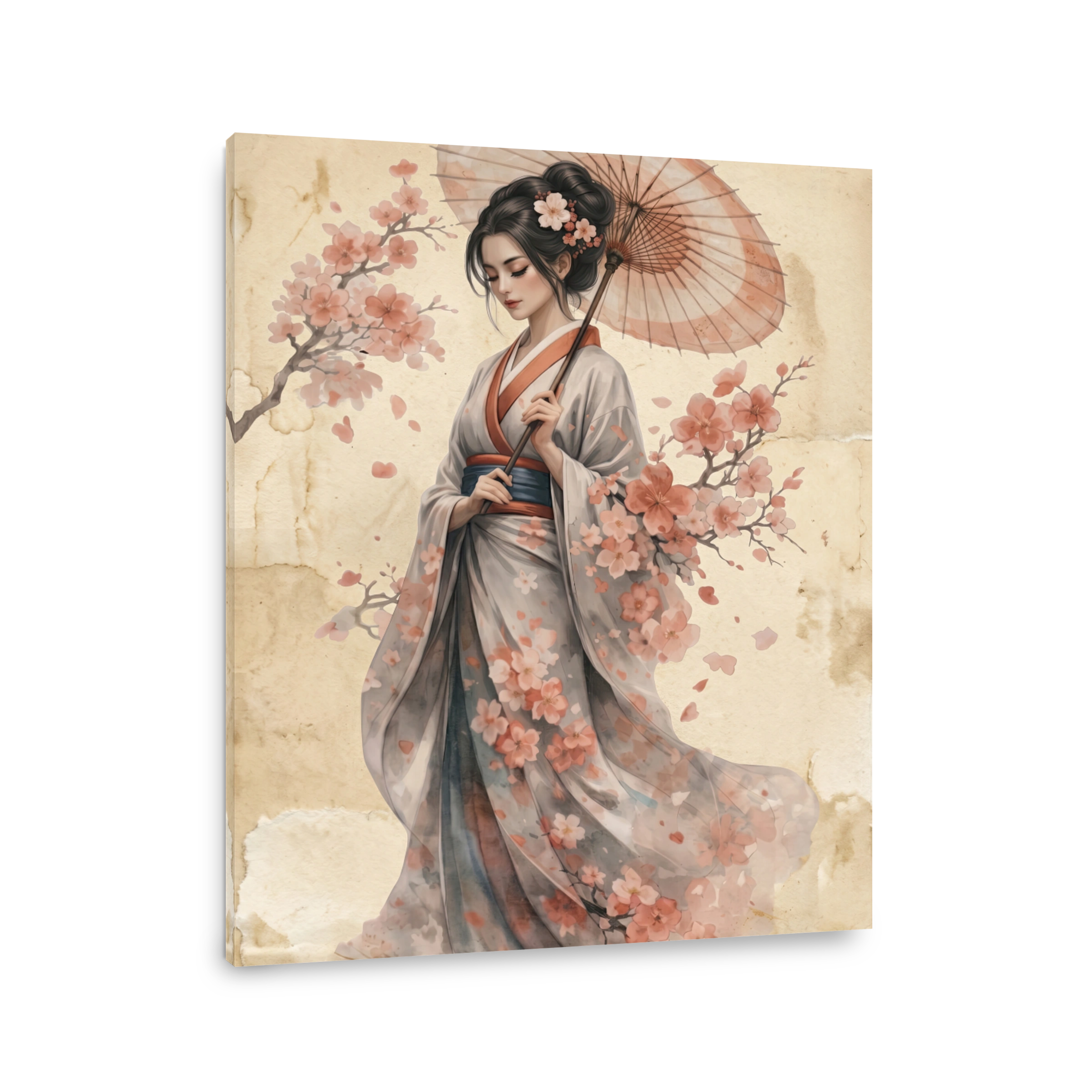 Woman in Kimono with Cherry Blossoms