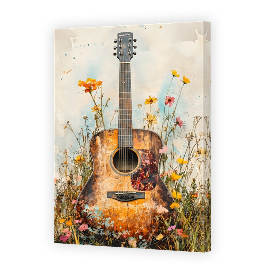 Acoustic Guitar Amongst Wildflowers