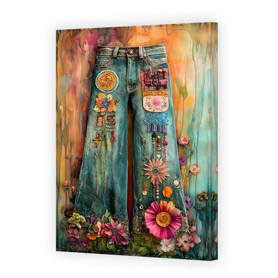 Bohemian Denim Jeans with Floral Embellishments