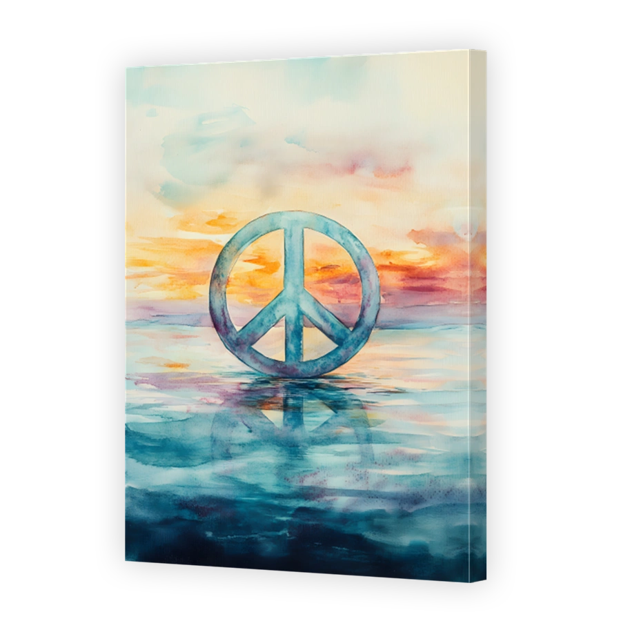 Peace Symbol Over Water Sunset