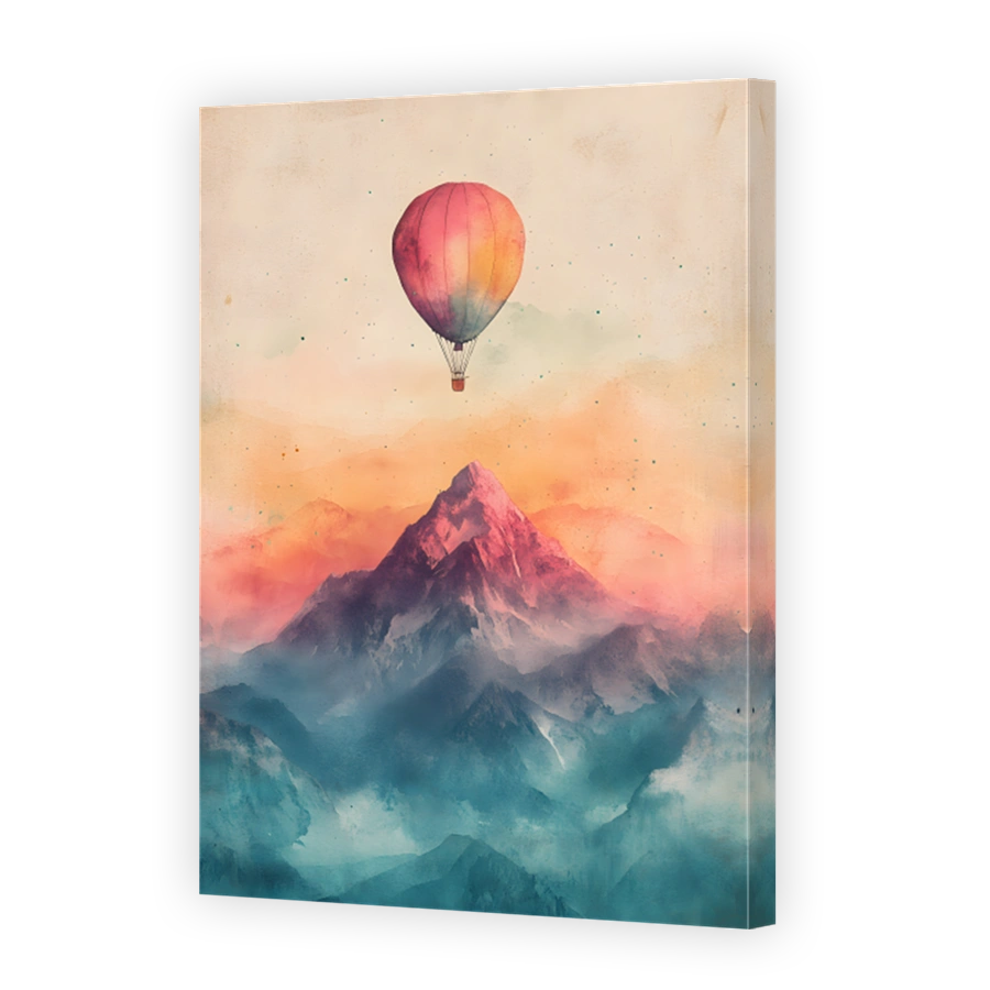 Hot Air Balloon Over Dreamy Mountains