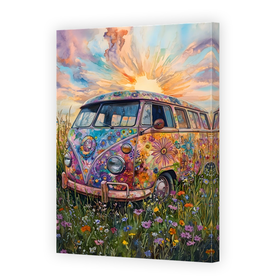 Colourful Hippie Van in a Field