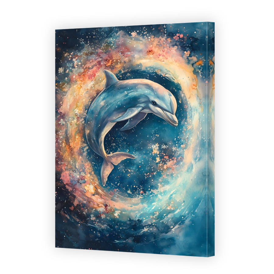 Whimsical Dolphin in Cosmic Swirl
