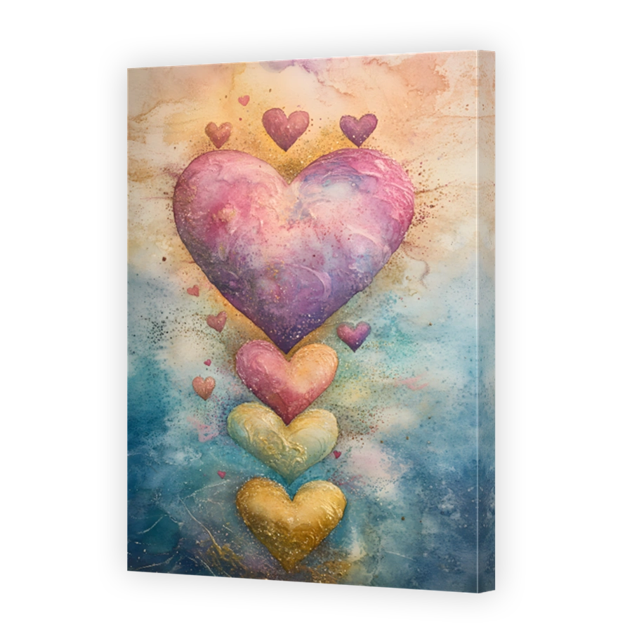 Colourful Hearts Watercolour Art