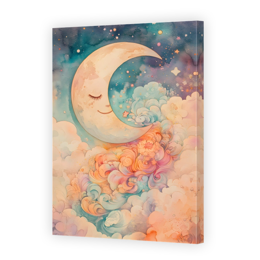 Dreamy Crescent Moon Watercolor Art