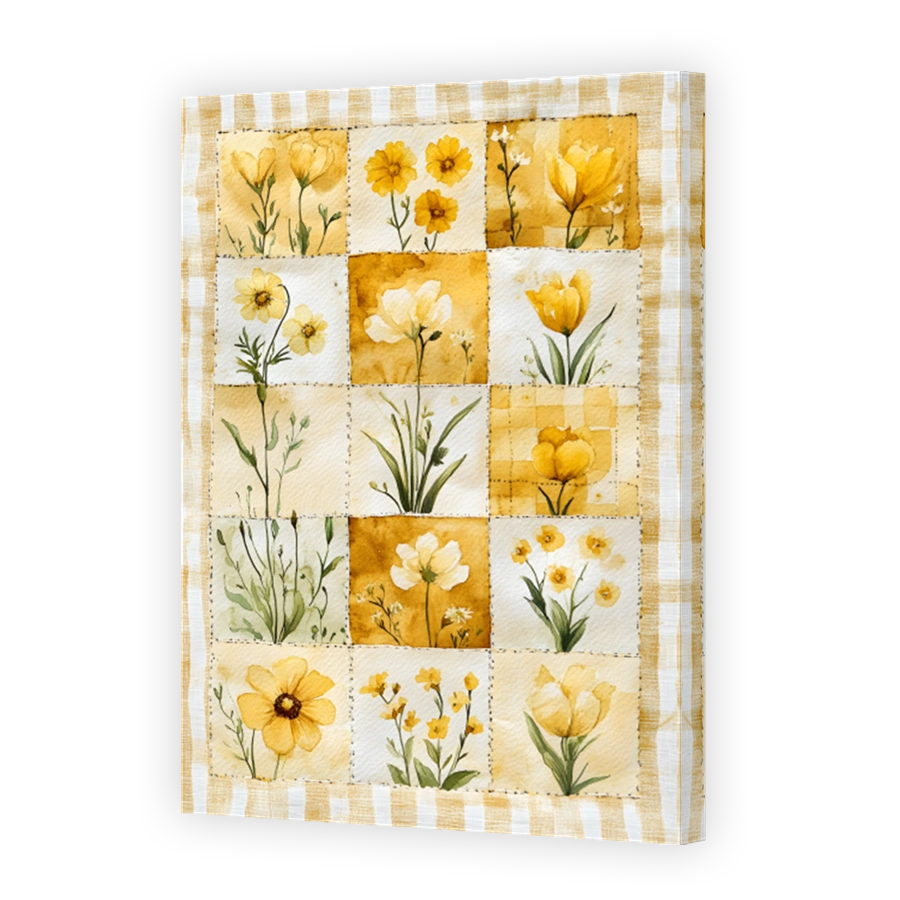 Yellow Floral Watercolour Patchwork Art