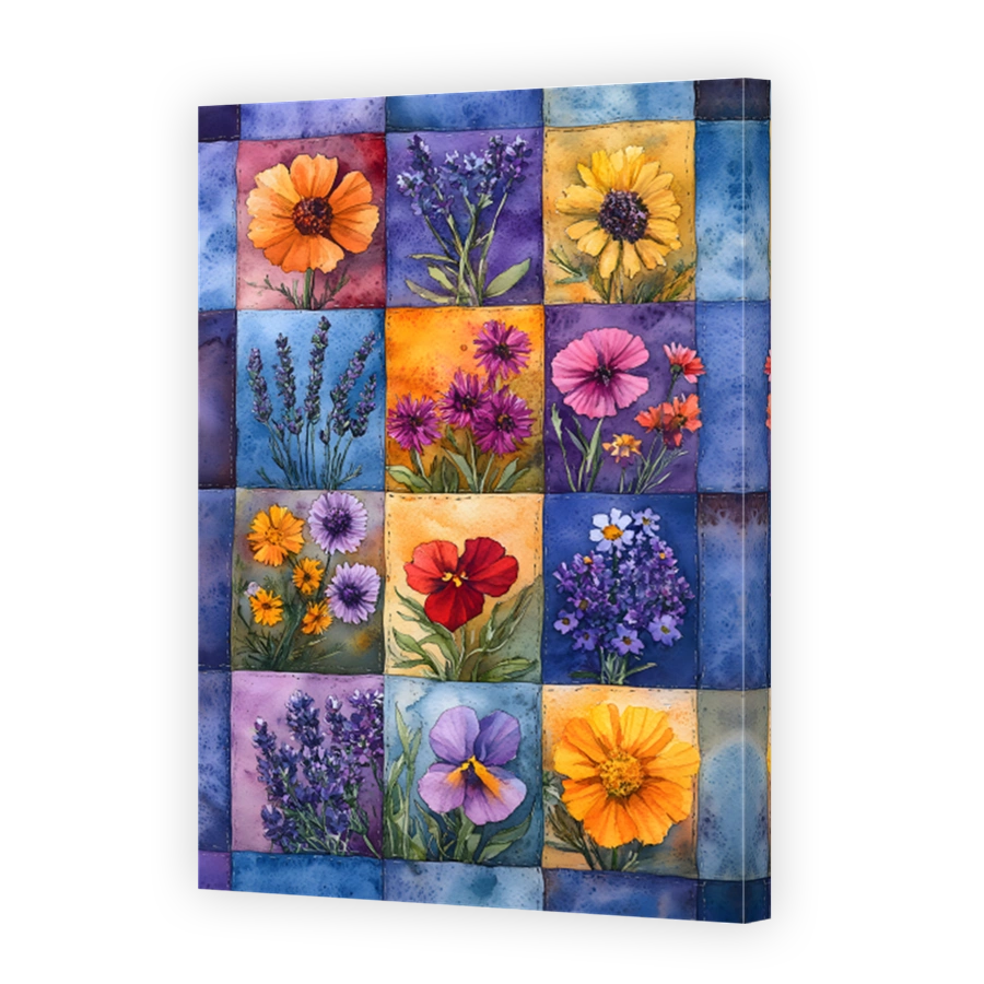 Vibrant Watercolour Floral Patchwork Art