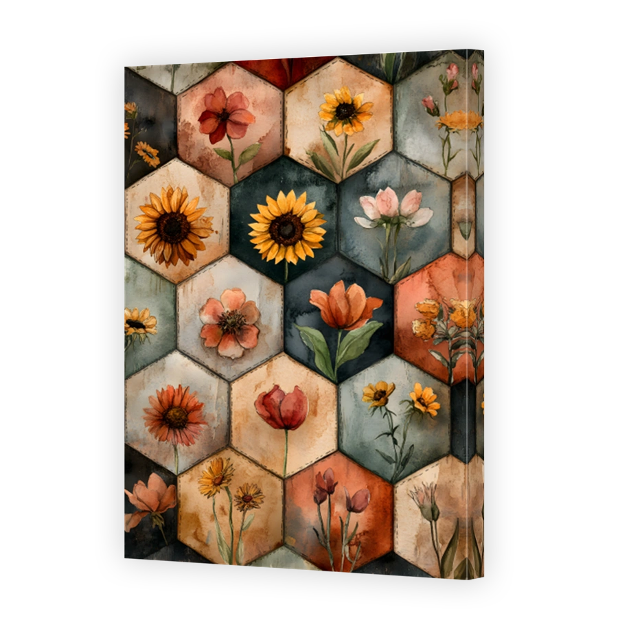 Watercolour Floral Patchwork Art
