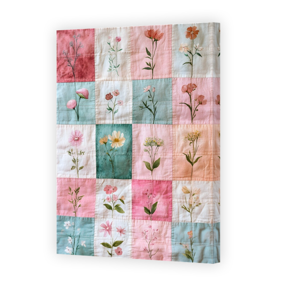 Delicate Floral Watercolour Patchwork Art