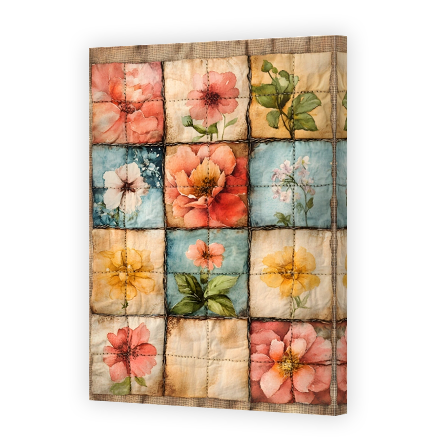 Watercolour Floral Patchwork Art