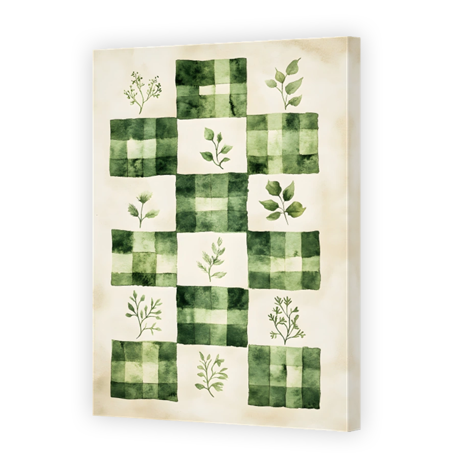 Botanical Illustrations on Gingham Background