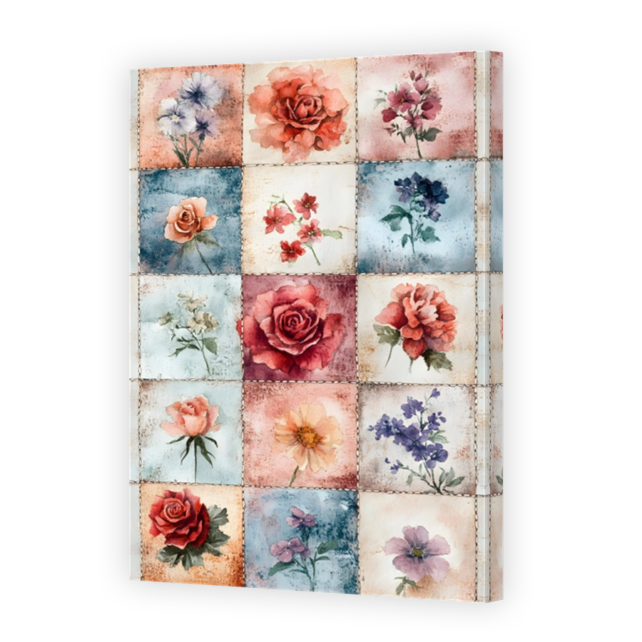 Watercolour Floral Patchwork Art