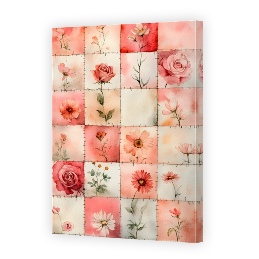 Delicate Watercolour Floral Patchwork Art