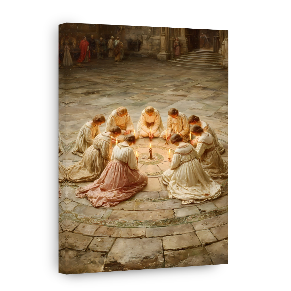People Praying in Candlelight