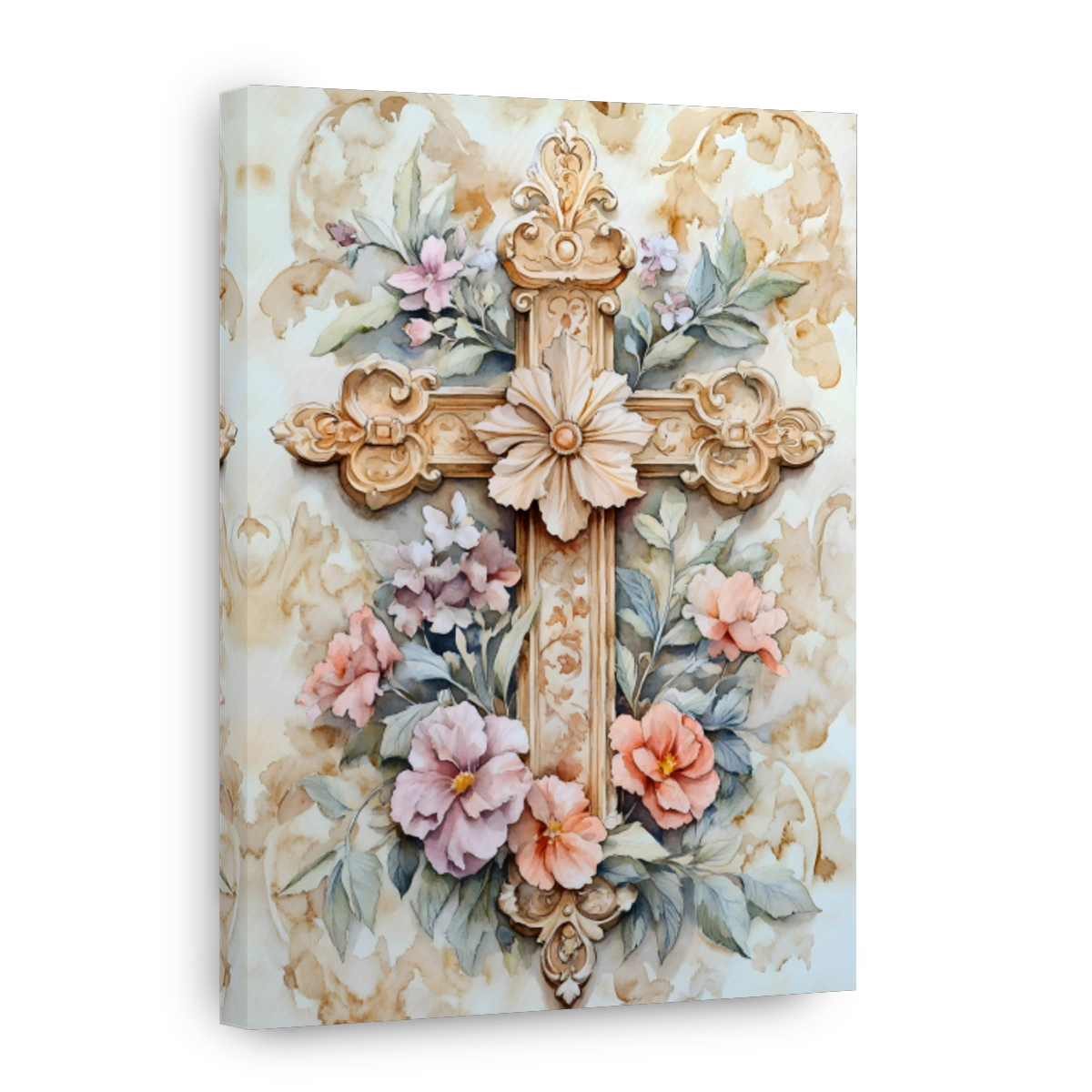 Ornate Cross Adorned with Delicate Flowers