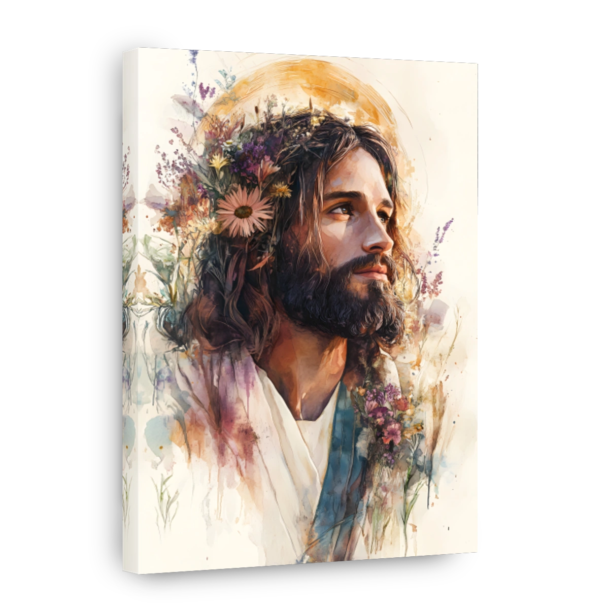 Jesus Adorned with Flowers Watercolour